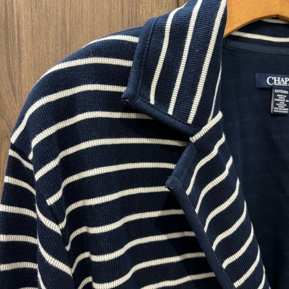 Chaps 2X Knit Blazer Button Front Blue White Striped Nautical - Picture 4 of 13